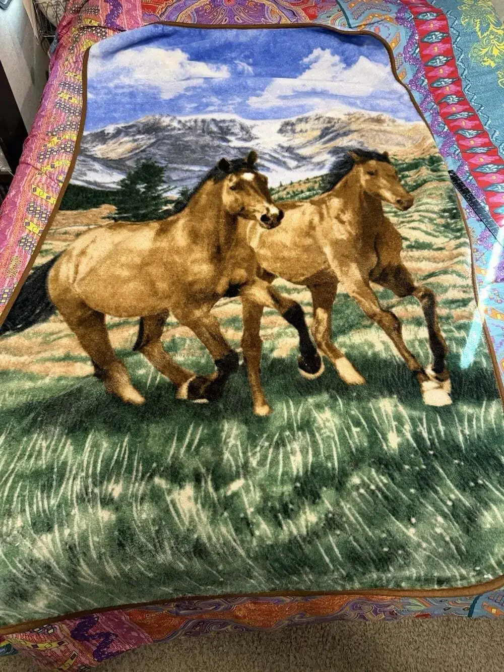 Running Horses Lap Throw Blanket 38”x59” Soft Fleece Equestrian Western Cowboy